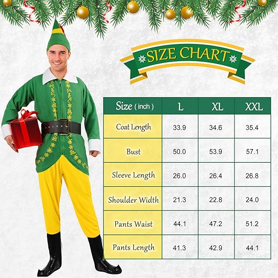 Men's Elf Costume Christmas Halloween Costume Santa Costume Full Set Holiday Party Adult Sized Cosplay Costumes