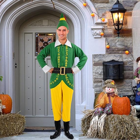 Men's Elf Costume Christmas Halloween Costume Santa Costume Full Set Holiday Party Adult Sized Cosplay Costumes
