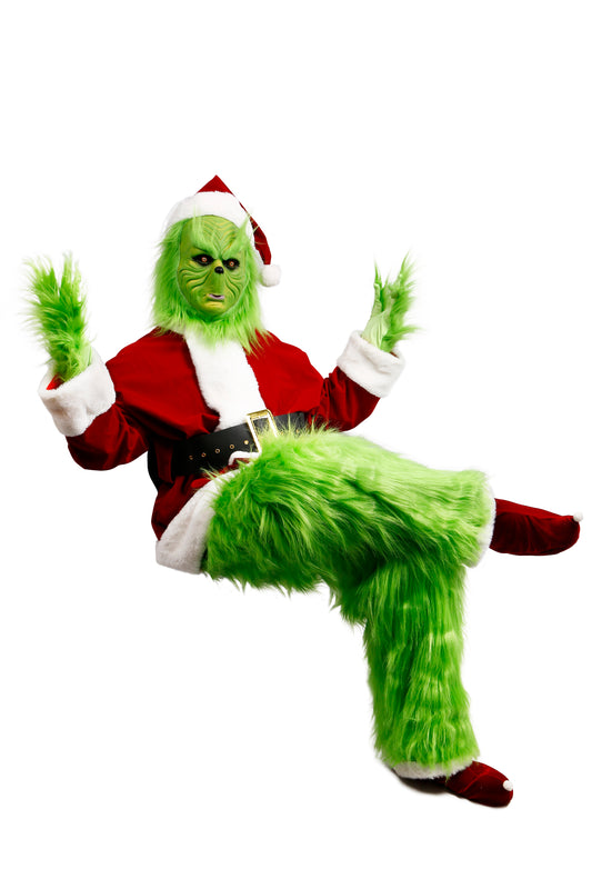 dgdgbaby Halloween Green Hairy Monster Christmas suit] Halloween Costumes Adult Cosplay Green Santa Costume with Mask Funny Santa Claus Costume for Men Santa Suit