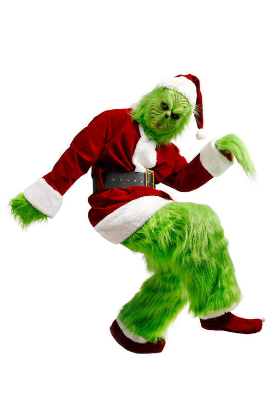 dgdgbaby Halloween Green Hairy Monster Christmas suit] Halloween Costumes Adult Cosplay Green Santa Costume with Mask Funny Santa Claus Costume for Men Santa Suit