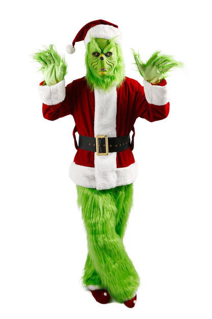 dgdgbaby Halloween Green Hairy Monster Christmas suit] Halloween Costumes Adult Cosplay Green Santa Costume with Mask Funny Santa Claus Costume for Men Santa Suit