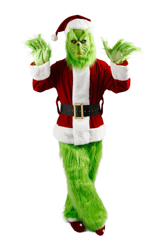 dgdgbaby Halloween Green Hairy Monster Christmas suit] Halloween Costumes Adult Cosplay Green Santa Costume with Mask Funny Santa Claus Costume for Men Santa Suit