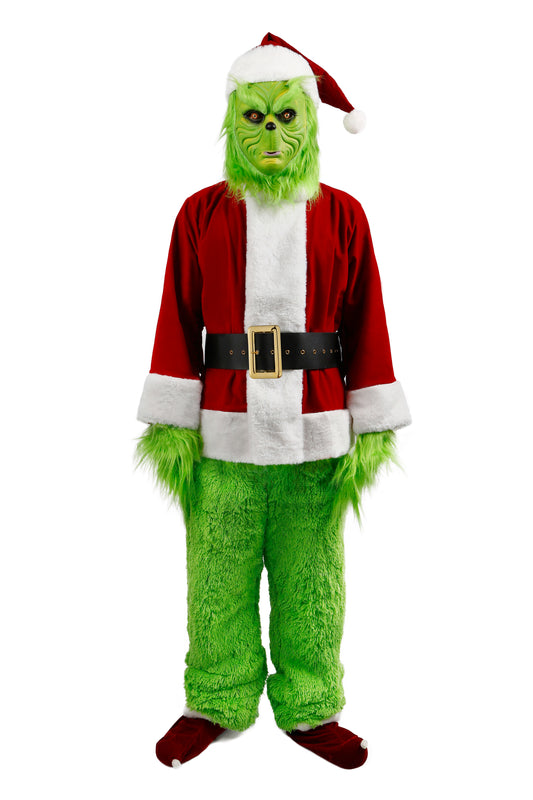 dgdgbaby Halloween Green Hairy Monster Christmas suit] Halloween Costumes Adult Cosplay Green Santa Costume with Mask Funny Santa Claus Costume for Men Santa Suit