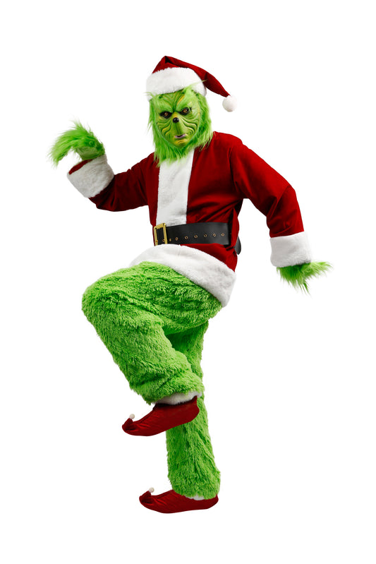 dgdgbaby Halloween Green Hairy Monster Christmas suit] Halloween Costumes Adult Cosplay Green Santa Costume with Mask Funny Santa Claus Costume for Men Santa Suit