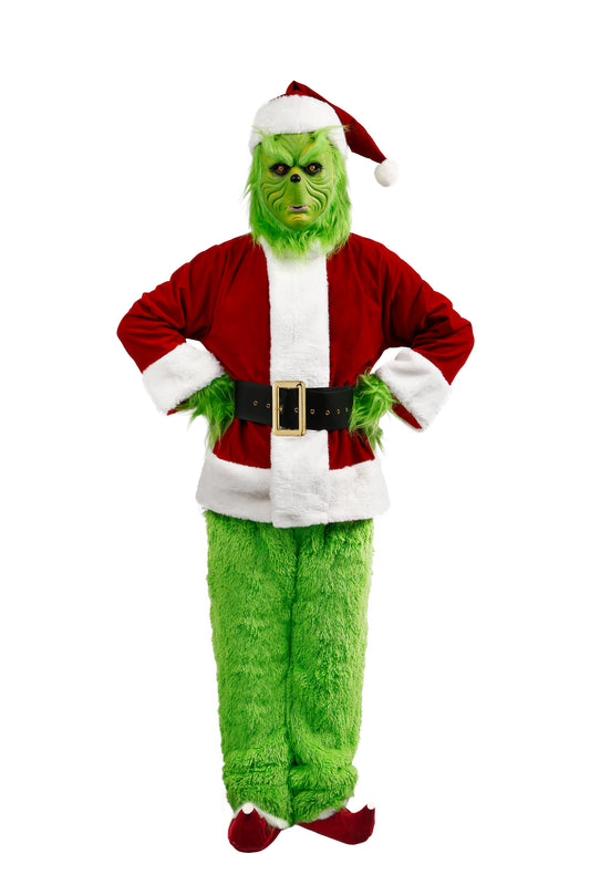dgdgbaby Halloween Green Hairy Monster Christmas suit] Halloween Costumes Adult Cosplay Green Santa Costume with Mask Funny Santa Claus Costume for Men Santa Suit
