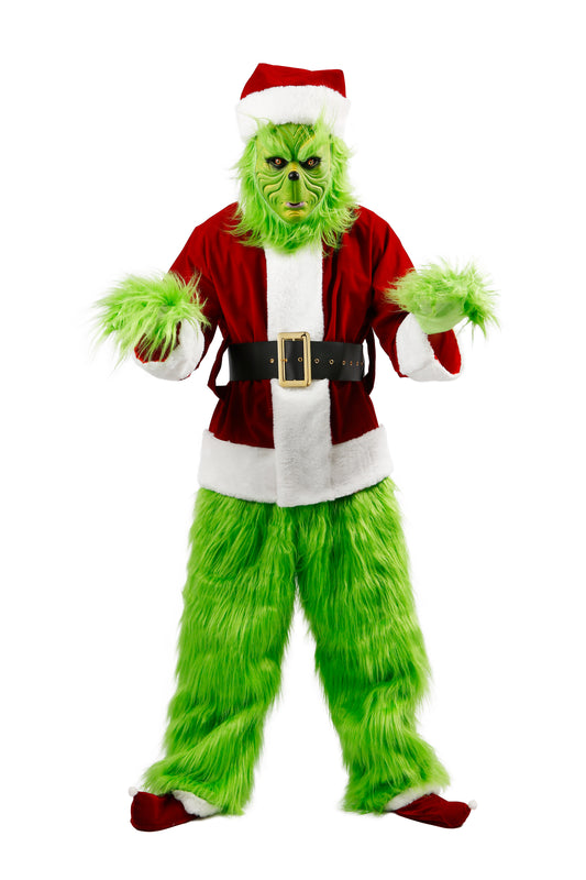 dgdgbaby Halloween Green Hairy Monster Christmas suit] Halloween Costumes Adult Cosplay Green Santa Costume with Mask Funny Santa Claus Costume for Men Santa Suit