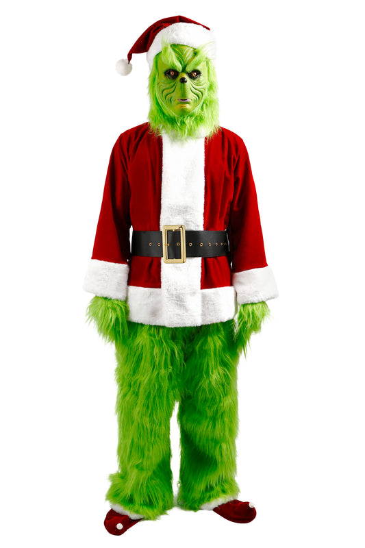dgdgbaby Halloween Green Hairy Monster Christmas suit] Halloween Costumes Adult Cosplay Green Santa Costume with Mask Funny Santa Claus Costume for Men Santa Suit