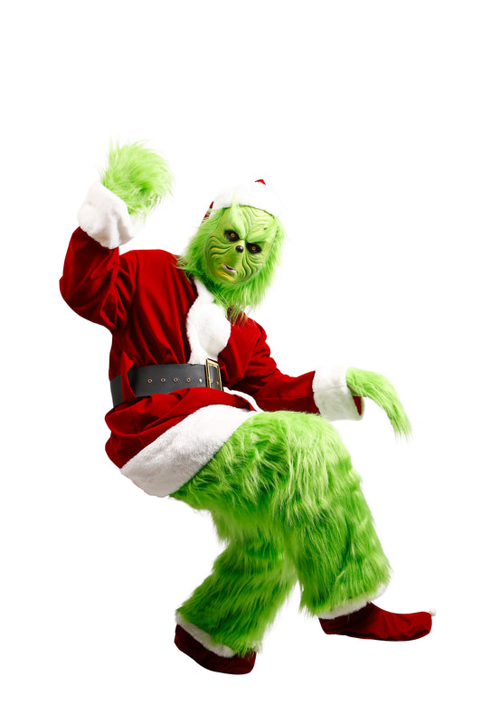 dgdgbaby Halloween Green Hairy Monster Christmas suit] Halloween Costumes Adult Cosplay Green Santa Costume with Mask Funny Santa Claus Costume for Men Santa Suit