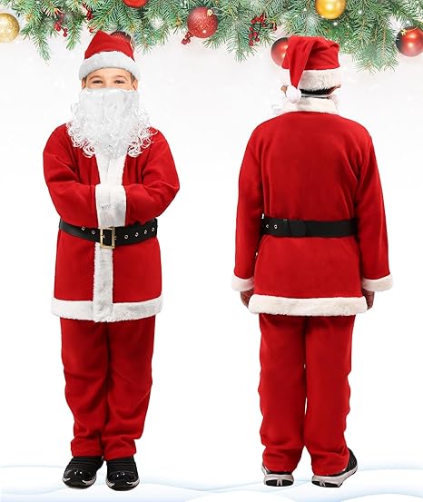 Boys Santa Claus Costume, Children's Santa Costume, Kids Xmas Santa Suit Christmas Outfit for Halloween Cosplay