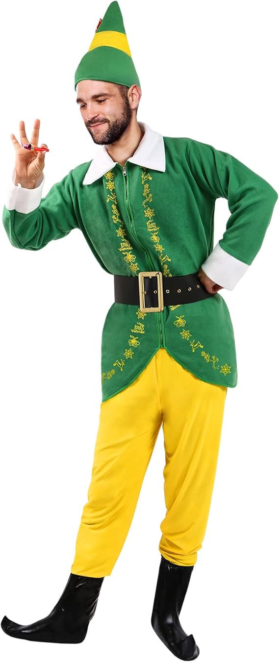 Men's Elf Costume Christmas Halloween Costume Santa Costume Full Set Holiday Party Adult Sized Cosplay Costumes